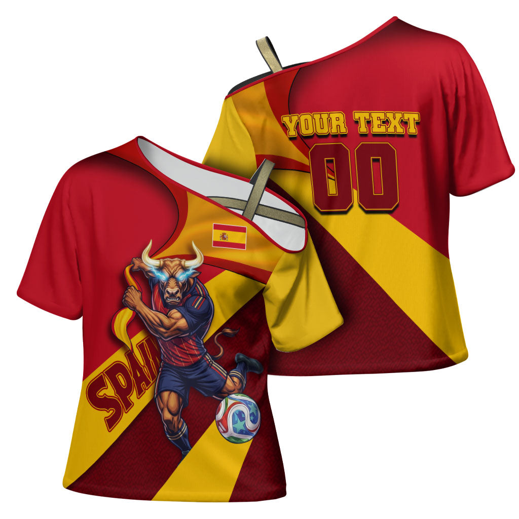 Personalized Spain Football Cross Shoulder Shirt Spanish Soccer Team Flag Bull Mascot
