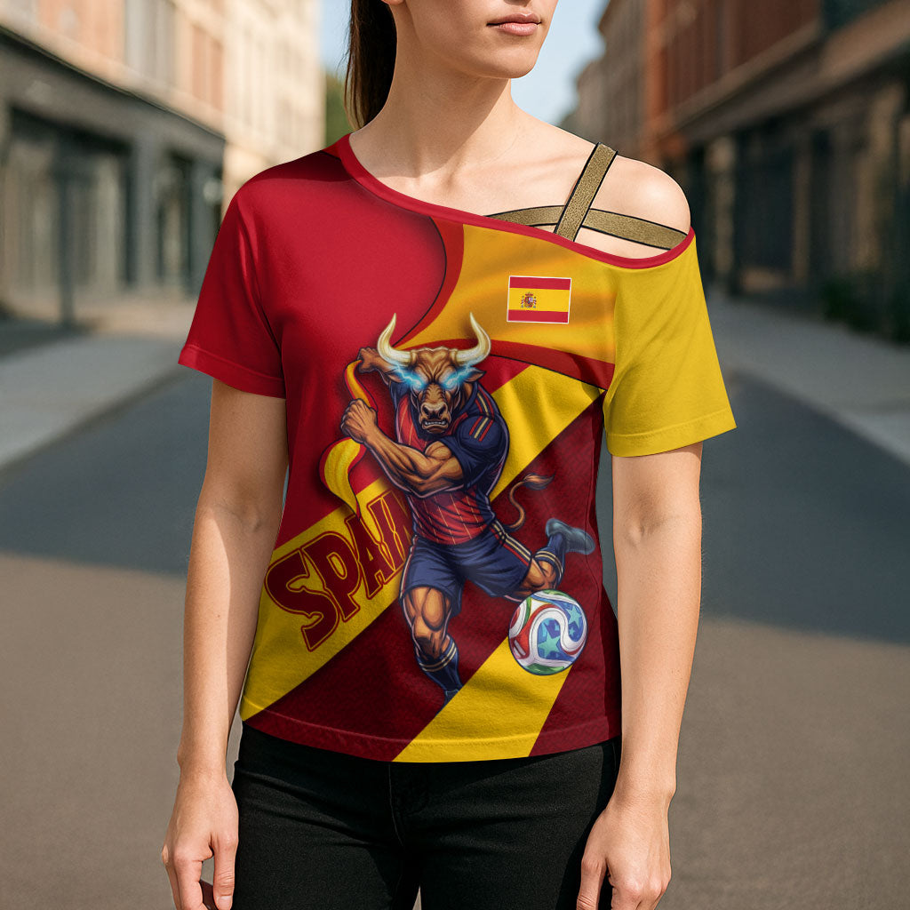 Personalized Spain Football Cross Shoulder Shirt Spanish Soccer Team Flag Bull Mascot