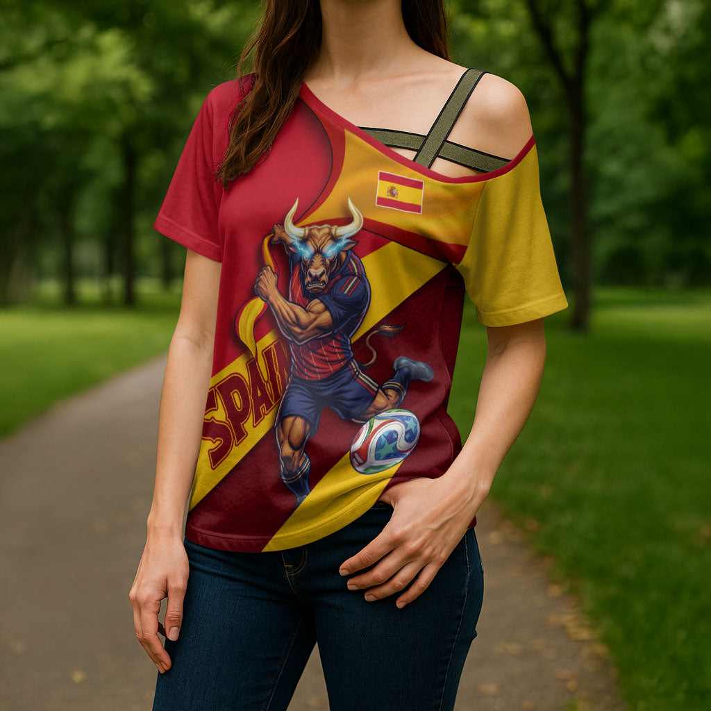 Personalized Spain Football Cross Shoulder Shirt Spanish Soccer Team Flag Bull Mascot