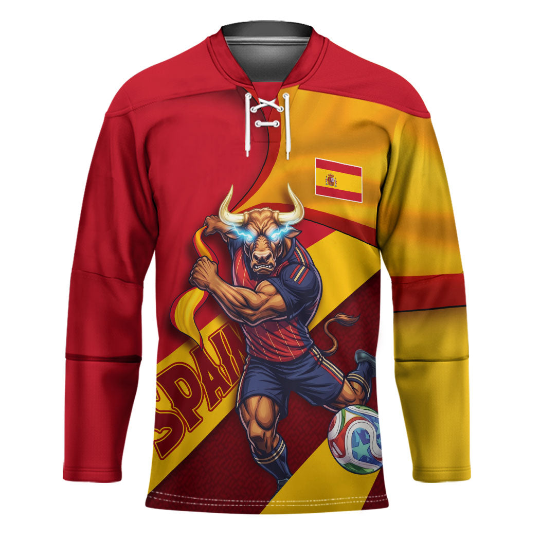 Personalized Spain Football Hockey Jersey Spanish Soccer Team Flag Bull Mascot