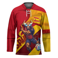 Personalized Spain Football Hockey Jersey Spanish Soccer Team Flag Bull Mascot