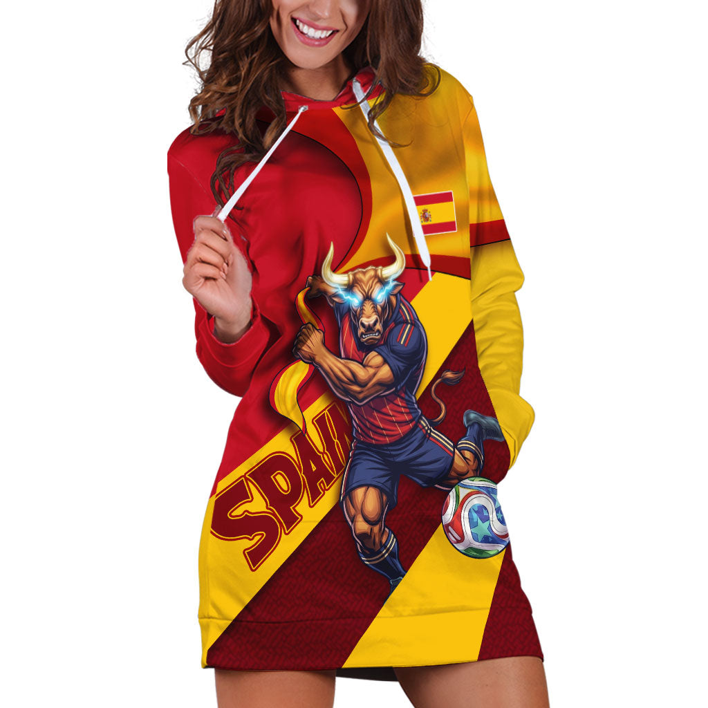 Personalized Spain Football Hoodie Dress Spanish Soccer Team Flag Bull Mascot