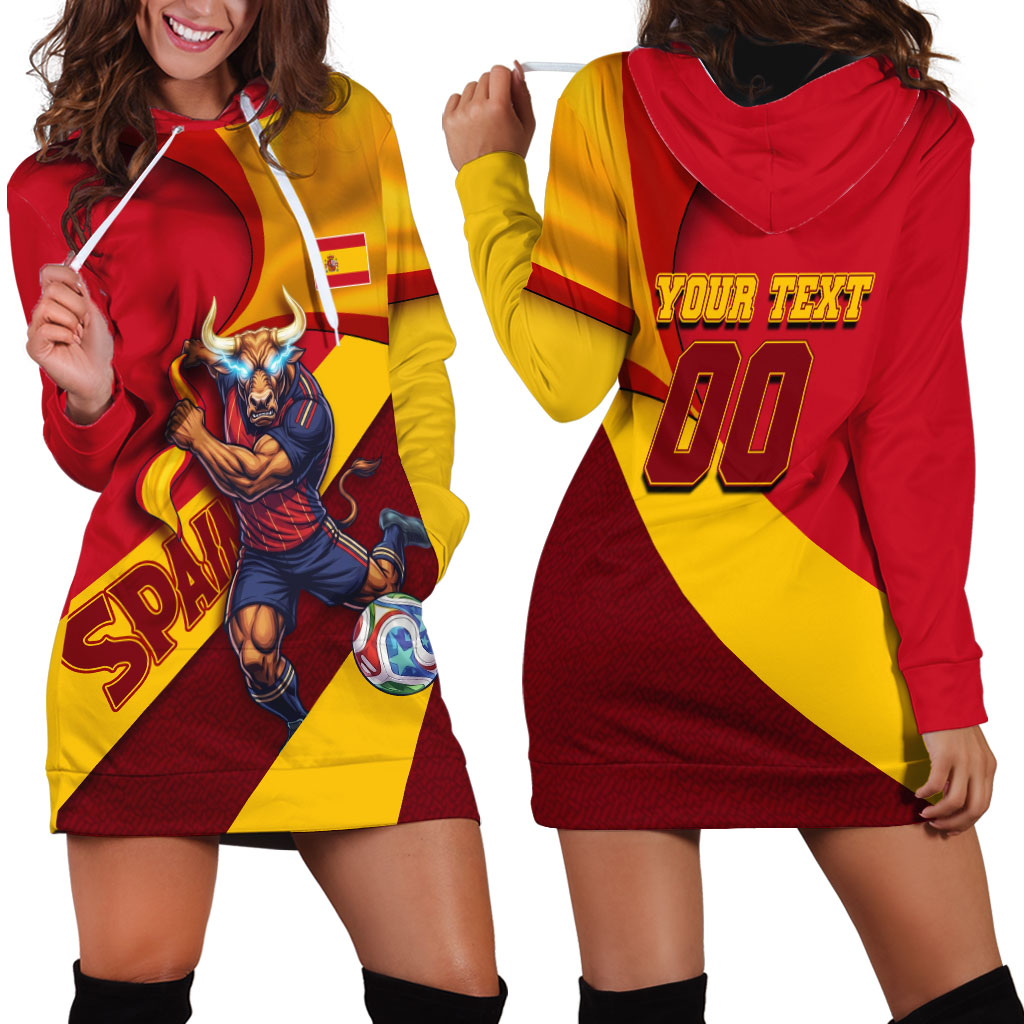 Personalized Spain Football Hoodie Dress Spanish Soccer Team Flag Bull Mascot