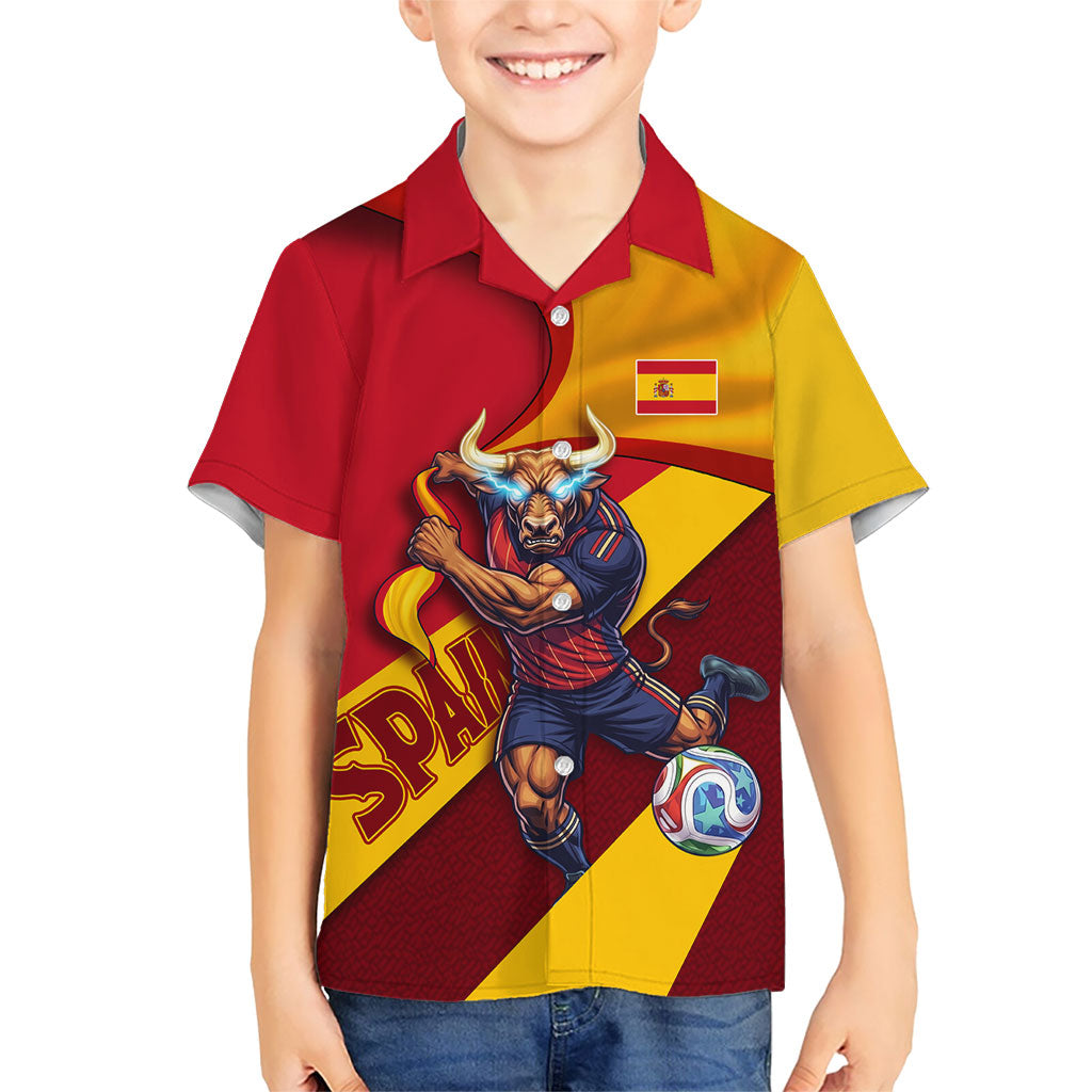 Personalized Spain Football Kid Hawaiian Shirt Spanish Soccer Team Flag Bull Mascot