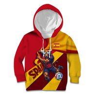 Personalized Spain Football Kid Hoodie Spanish Soccer Team Flag Bull Mascot