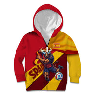 Personalized Spain Football Kid Hoodie Spanish Soccer Team Flag Bull Mascot