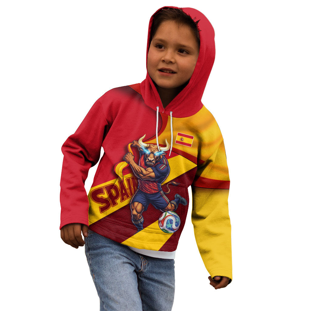Personalized Spain Football Kid Hoodie Spanish Soccer Team Flag Bull Mascot
