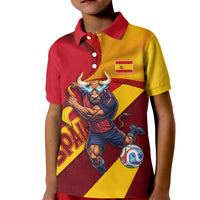 Personalized Spain Football Kid Polo Shirt Spanish Soccer Team Flag Bull Mascot