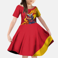 Personalized Spain Football Kid Short Sleeve Dress Spanish Soccer Team Flag Bull Mascot