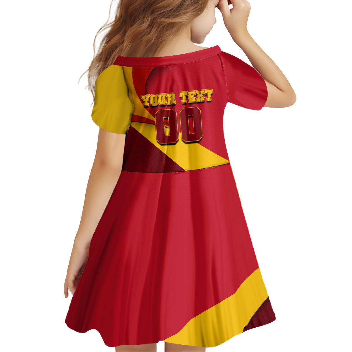 Personalized Spain Football Kid Short Sleeve Dress Spanish Soccer Team Flag Bull Mascot