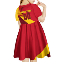 Personalized Spain Football Kid Short Sleeve Dress Spanish Soccer Team Flag Bull Mascot