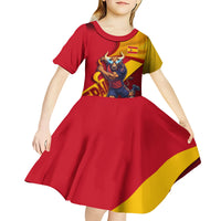 Personalized Spain Football Kid Short Sleeve Dress Spanish Soccer Team Flag Bull Mascot