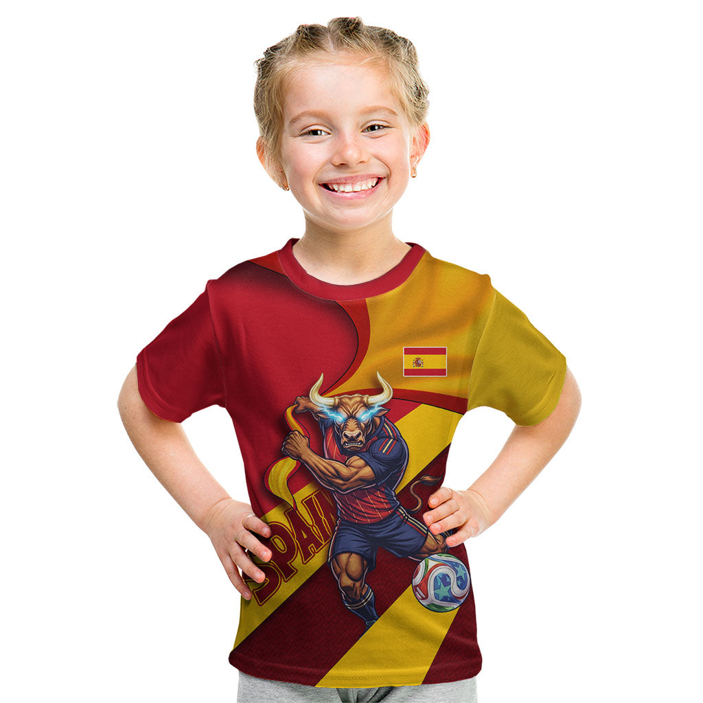 Personalized Spain Football Kid T Shirt Spanish Soccer Team Flag Bull Mascot