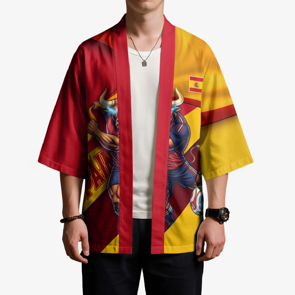 Personalized Spain Football Kimono Spanish Soccer Team Flag Bull Mascot