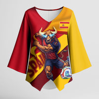 Personalized Spain Football Kimono Sleeve Blouse Spanish Soccer Team Flag Bull Mascot