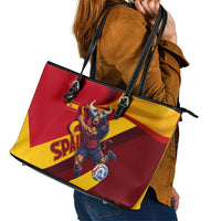 Spain Football Leather Tote Bag Spanish Soccer Team Flag Bull Mascot