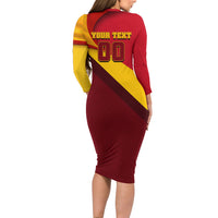 Personalized Spain Football Long Sleeve Bodycon Dress Spanish Soccer Team Flag Bull Mascot