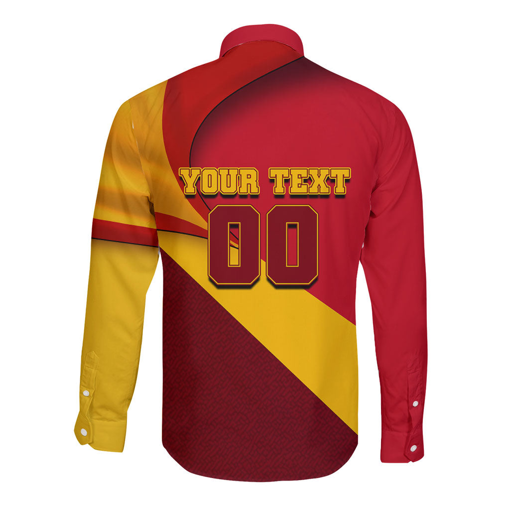 Personalized Spain Football Long Sleeve Button Shirt Spanish Soccer Team Flag Bull Mascot