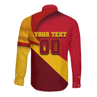 Personalized Spain Football Long Sleeve Button Shirt Spanish Soccer Team Flag Bull Mascot