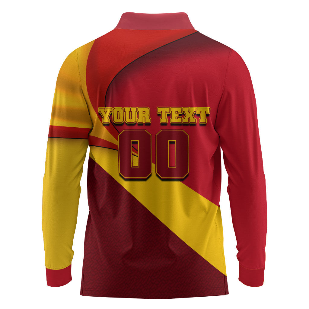 Personalized Spain Football Long Sleeve Polo Shirt Spanish Soccer Team Flag Bull Mascot