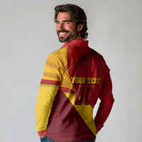 Personalized Spain Football Long Sleeve Polo Shirt Spanish Soccer Team Flag Bull Mascot