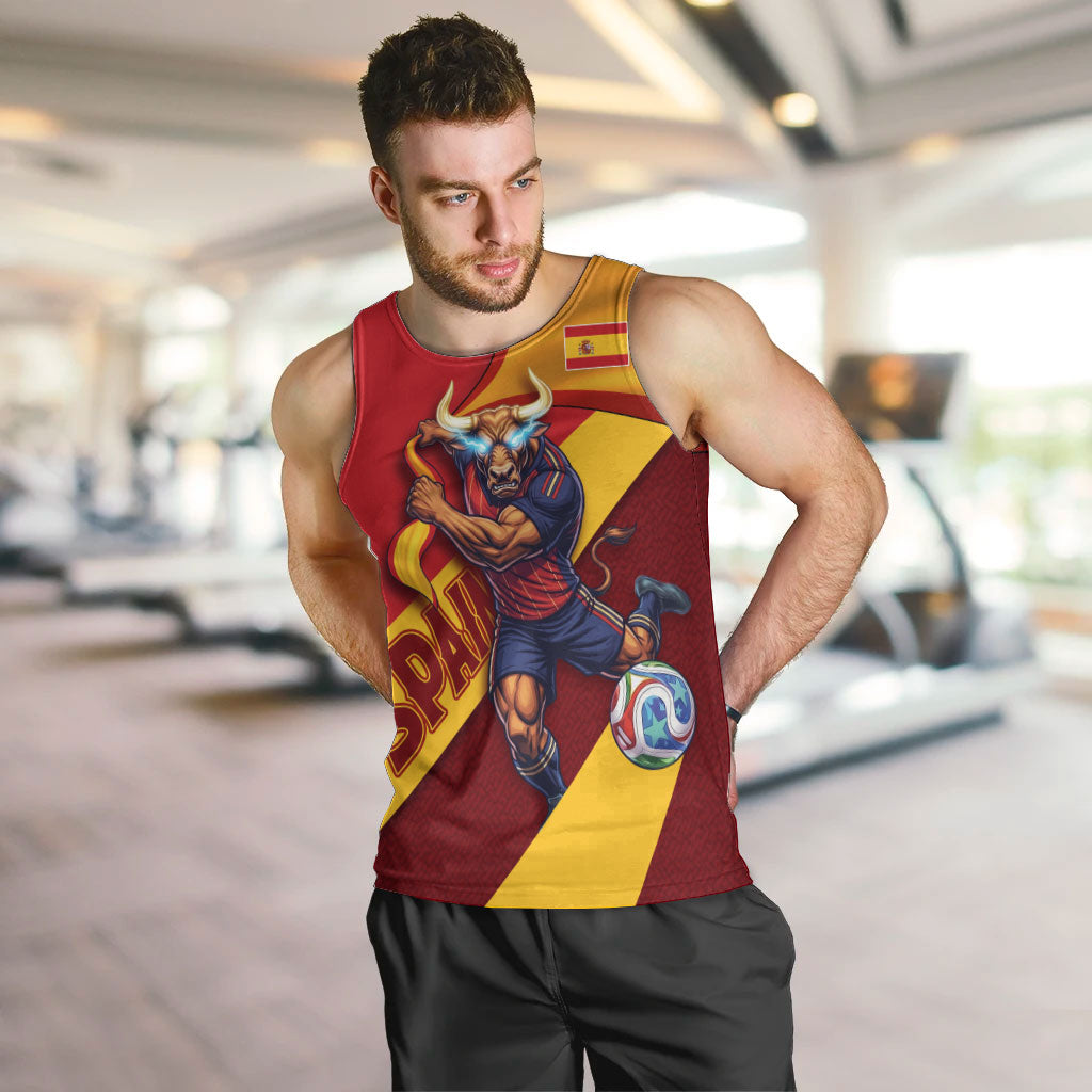 Personalized Spain Football Men Tank Top Spanish Soccer Team Flag Bull Mascot