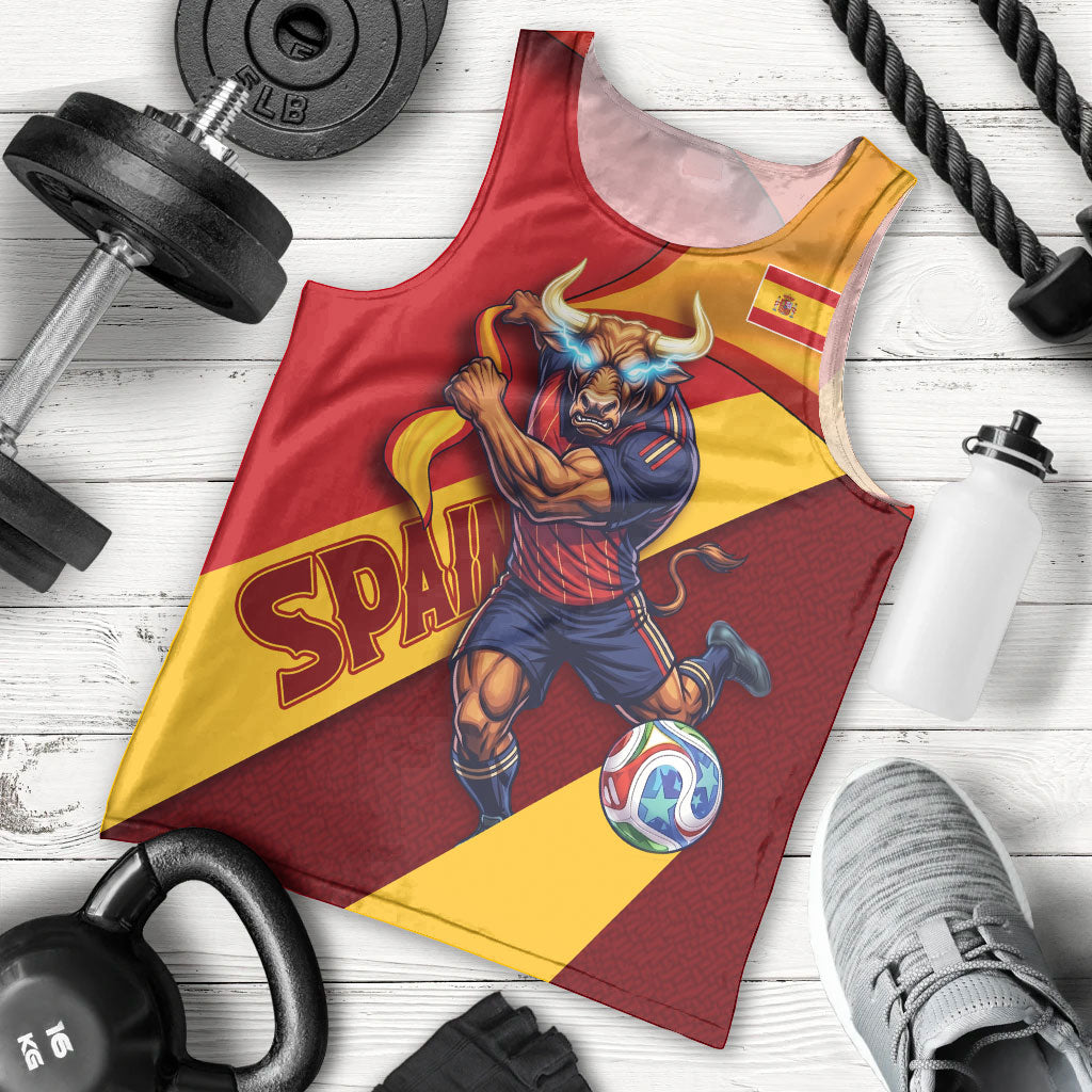 Personalized Spain Football Men Tank Top Spanish Soccer Team Flag Bull Mascot
