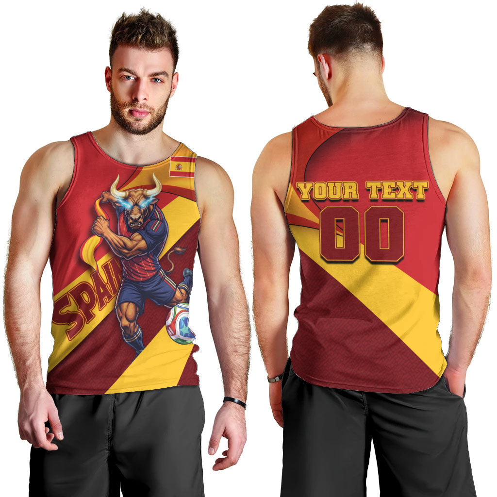 Personalized Spain Football Men Tank Top Spanish Soccer Team Flag Bull Mascot