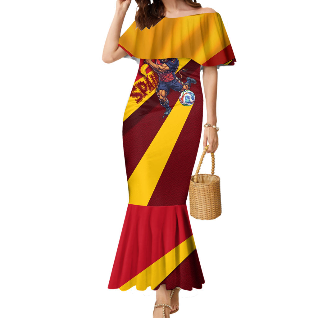Personalized Spain Football Mermaid Dress Spanish Soccer Team Flag Bull Mascot