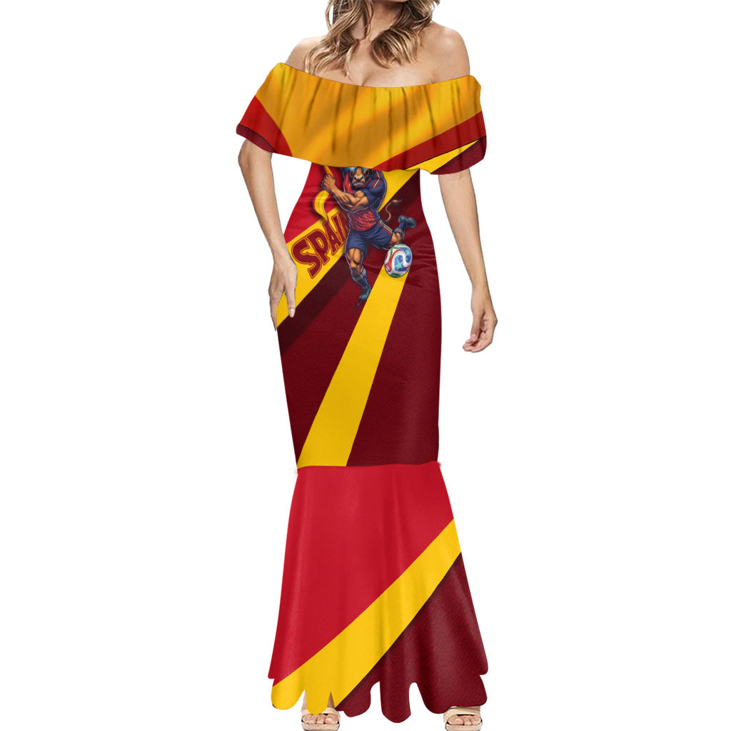 Personalized Spain Football Mermaid Dress Spanish Soccer Team Flag Bull Mascot