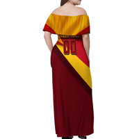 Personalized Spain Football Off Shoulder Maxi Dress Spanish Soccer Team Flag Bull Mascot
