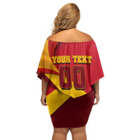 Personalized Spain Football Off Shoulder Short Dress Spanish Soccer Team Flag Bull Mascot