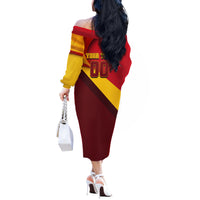 Personalized Spain Football Off The Shoulder Long Sleeve Dress Spanish Soccer Team Flag Bull Mascot