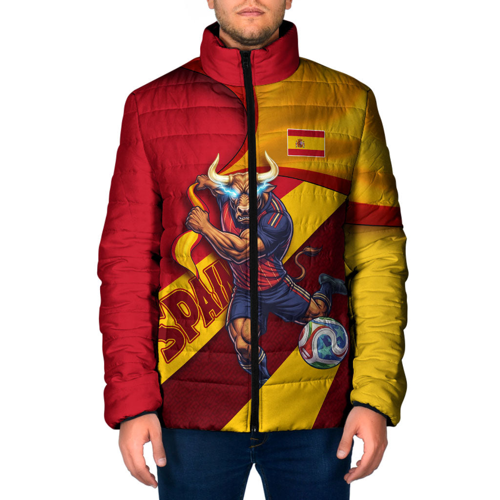 Personalized Spain Football Padded Jacket Spanish Soccer Team Flag Bull Mascot