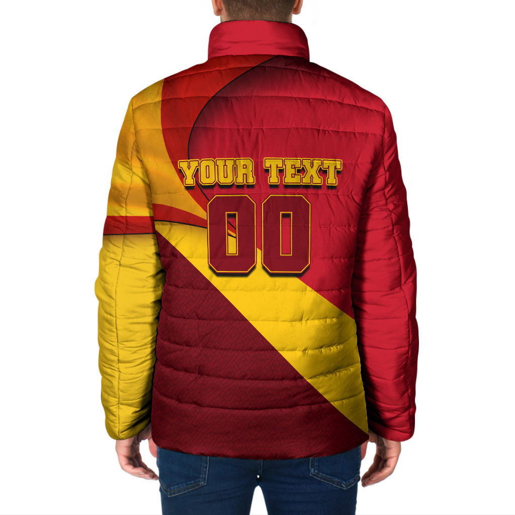 Personalized Spain Football Padded Jacket Spanish Soccer Team Flag Bull Mascot