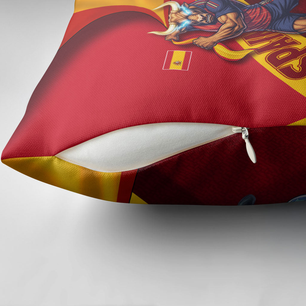 Spain Football Pillow Cover Spanish Soccer Team Flag Bull Mascot