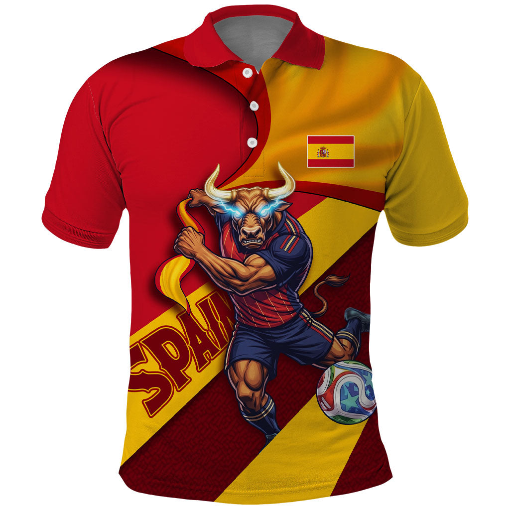 Personalized Spain Football Polo Shirt Spanish Soccer Team Flag Bull Mascot