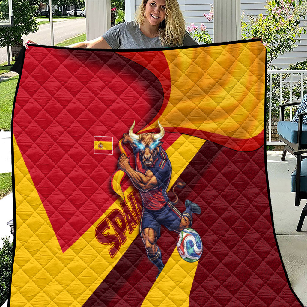 Spain Football Quilt Spanish Soccer Team Flag Bull Mascot