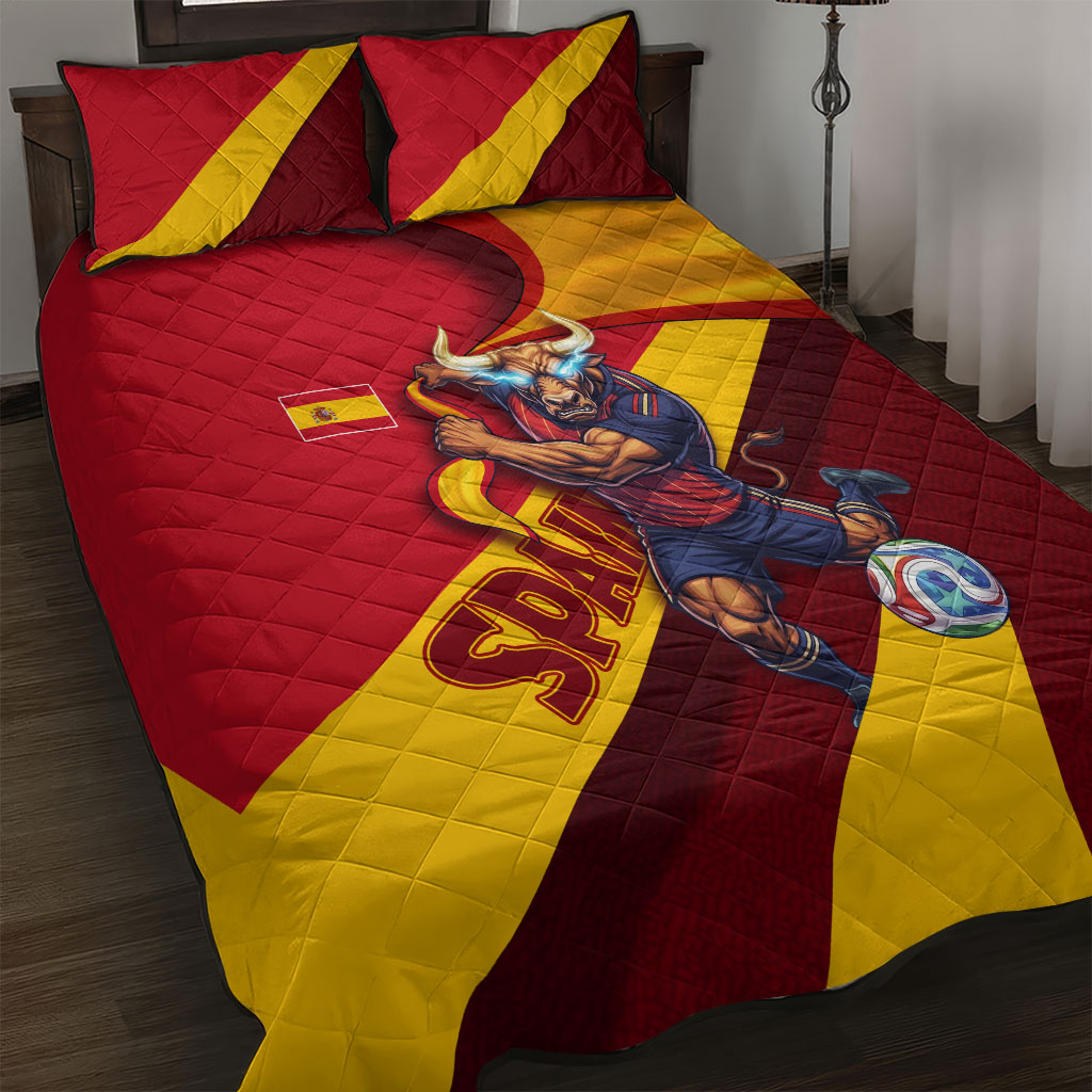 Spain Football Quilt Bed Set Spanish Soccer Team Flag Bull Mascot
