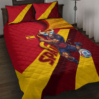 Spain Football Quilt Bed Set Spanish Soccer Team Flag Bull Mascot