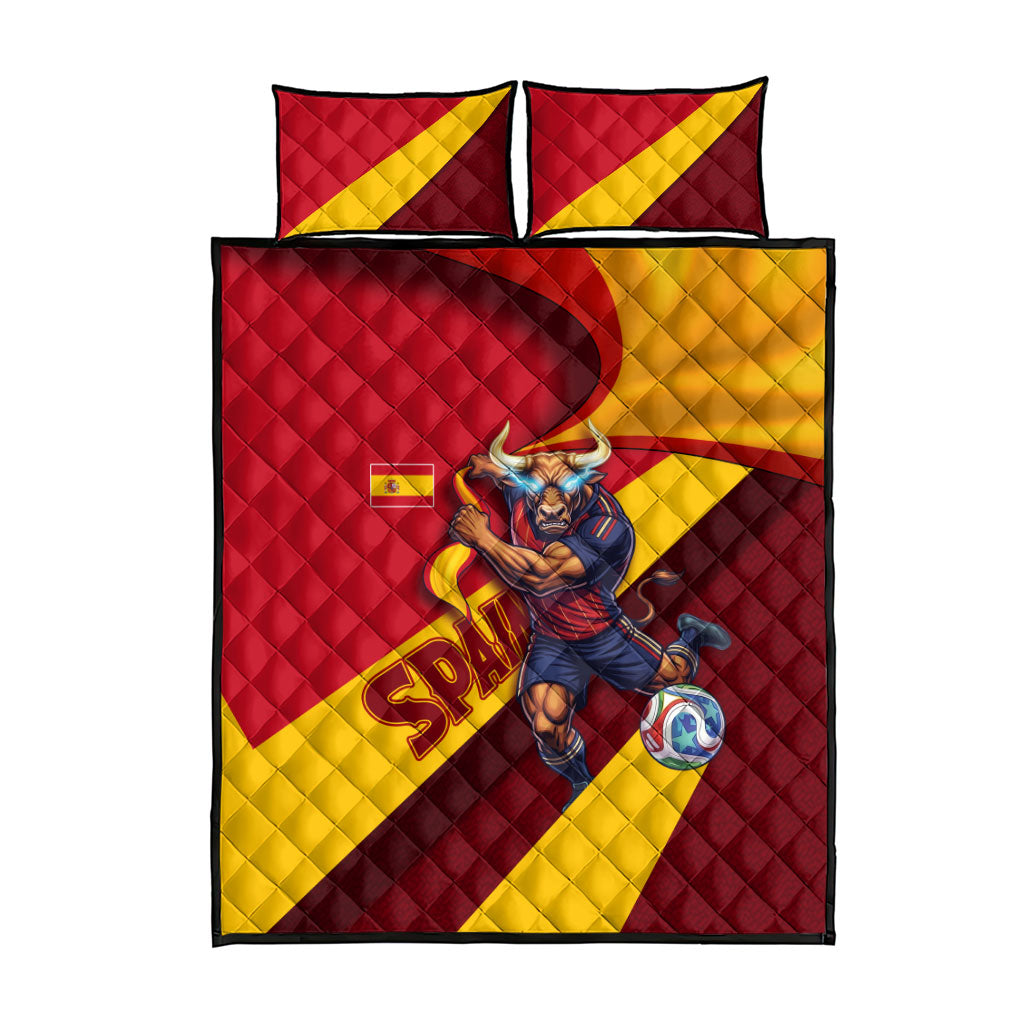 Spain Football Quilt Bed Set Spanish Soccer Team Flag Bull Mascot