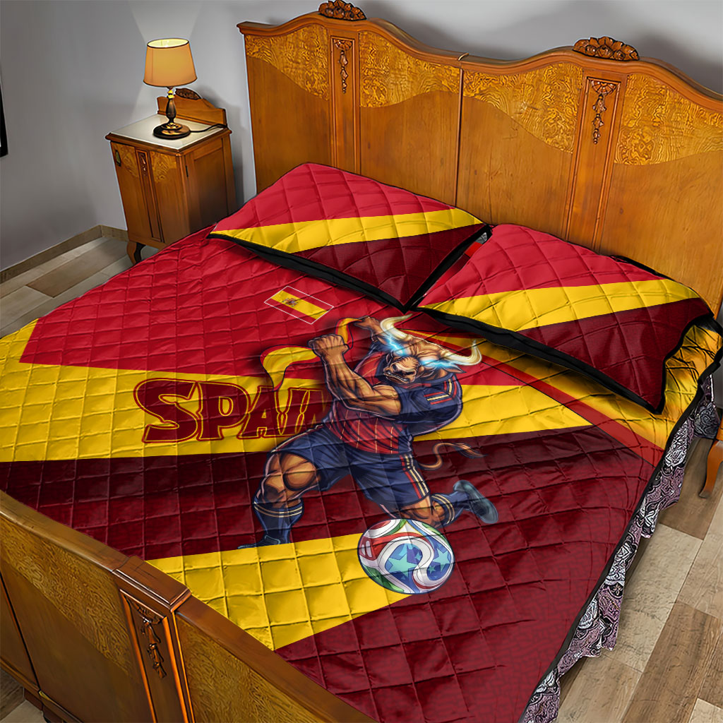 Spain Football Quilt Bed Set Spanish Soccer Team Flag Bull Mascot