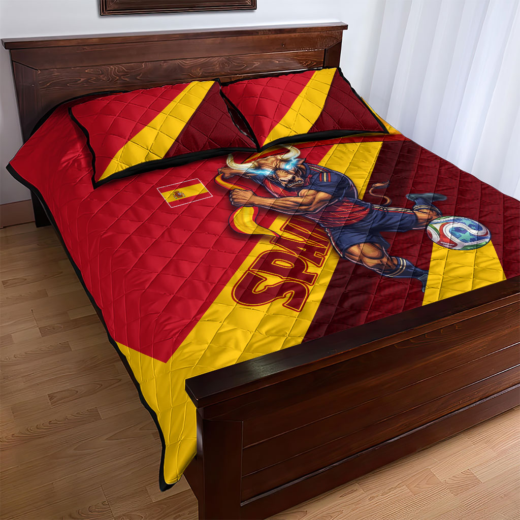 Spain Football Quilt Bed Set Spanish Soccer Team Flag Bull Mascot