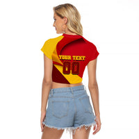 Personalized Spain Football Raglan Cropped T Shirt Spanish Soccer Team Flag Bull Mascot