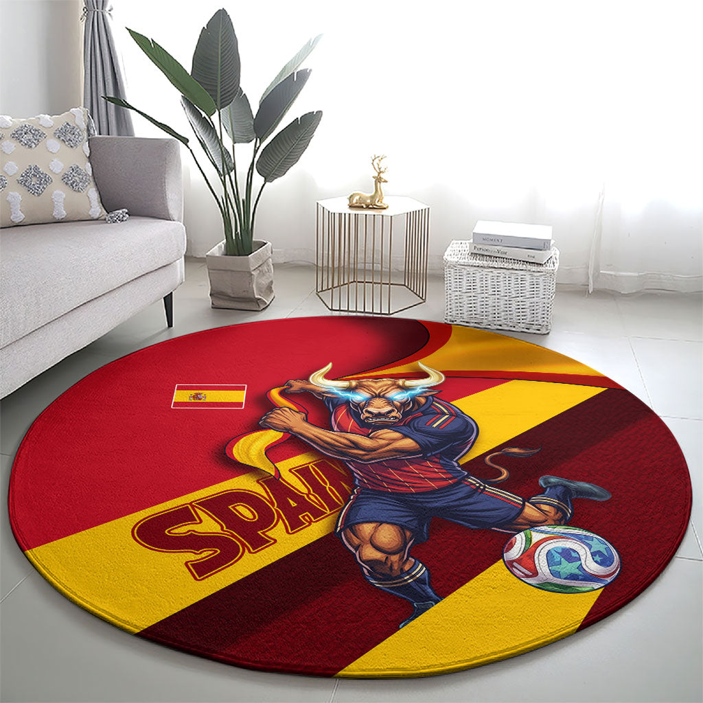 Spain Football Round Carpet Spanish Soccer Team Flag Bull Mascot