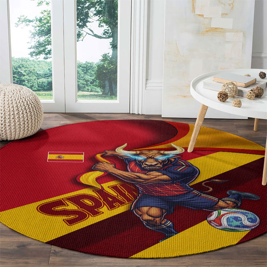 Spain Football Round Carpet Spanish Soccer Team Flag Bull Mascot