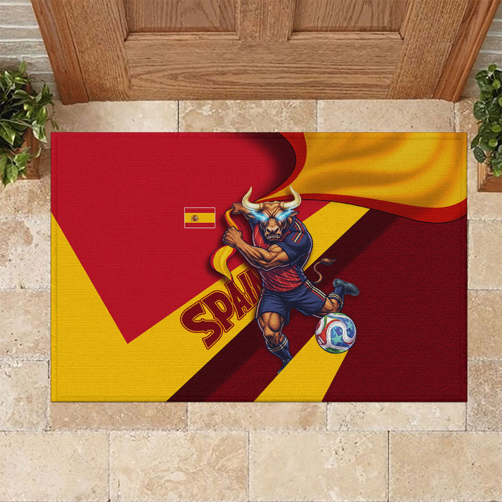 Spain Football Rubber Doormat Spanish Soccer Team Flag Bull Mascot