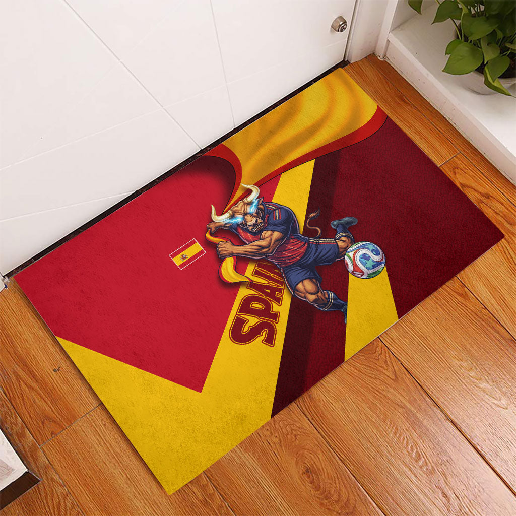 Spain Football Rubber Doormat Spanish Soccer Team Flag Bull Mascot