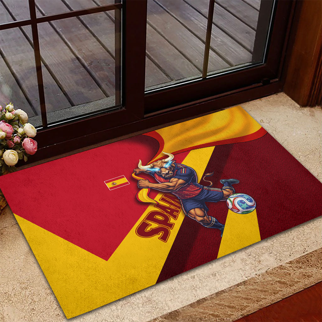 Spain Football Rubber Doormat Spanish Soccer Team Flag Bull Mascot