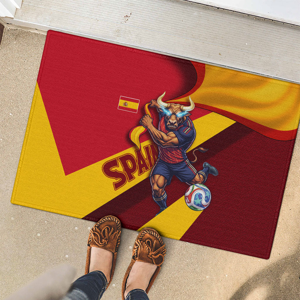 Spain Football Rubber Doormat Spanish Soccer Team Flag Bull Mascot